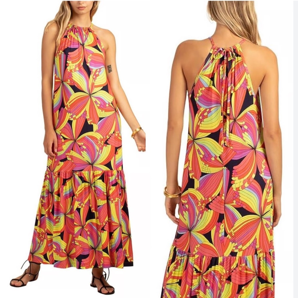 NWT Trina Turk La Concha Colorful Halter-neck Maxi Dress Size Small NWTS